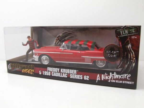 JADA Modellauto Cadillac Series 62 1958 rot mit Figur Freddy Krueger Modellauto 1:24