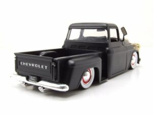 JADA Modellauto Chevrolet Stepside Pick Up 1955 schwarz gelb mit Flammen Modellauto