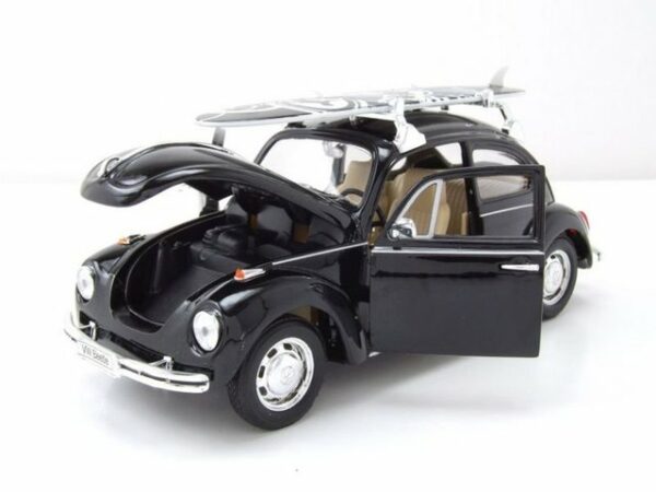 Welly Modellauto VW Käfer 1969 schwarz mit Surfbrett Modellauto 1:24 Welly