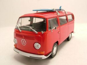 Welly Modellauto VW T2 Bus 1972 rot mit Surfbrett Modellauto 1:24 Welly