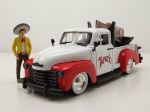 JADA Modellauto Chevrolet Pick Up 1953 weiß rot mit Tapatio Charrow Man Figur Modellau
