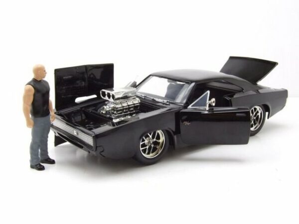 JADA Modellauto Dodge Charger R/T 1970 schwarz Fast & Furious mit Dom Figur Modellauto