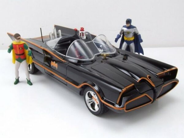 JADA Modellauto Batmobile Batman Classic Series 1966 schwarz mit Licht und Figuren